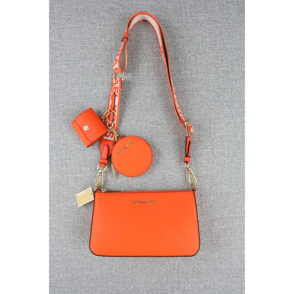 MICHAEL KORS JET SET TRAVEL SMALL CROSSBODY BAG TECH ATTACHED POPPY Orange NWT